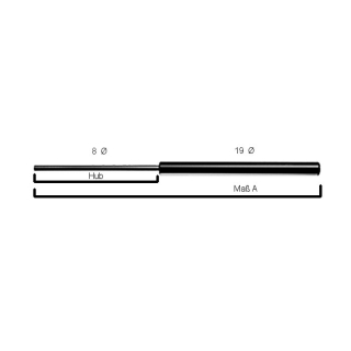 Lunghezza totale 235 mm corsa 75 mm stelo 8 mm tubo 19 mm Ø